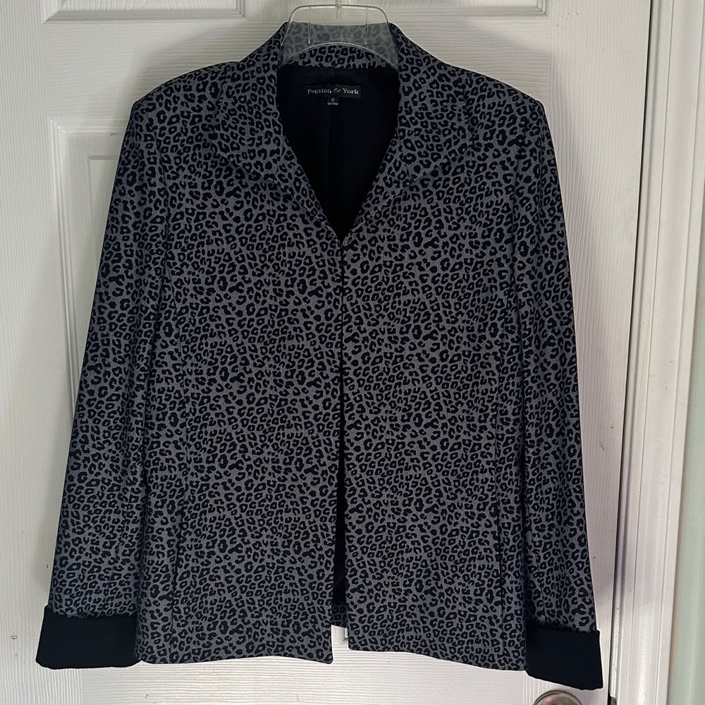 Preston & York Leopard Print Blazer in Black and Gray